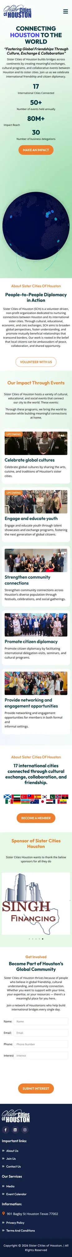 Sister Cities of Houston home page on mobile